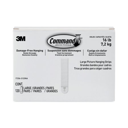 COMMAND Picture Hanging Strips, Large, Removable, 0.75" x 3.65", White, PK120 17206-S120NA